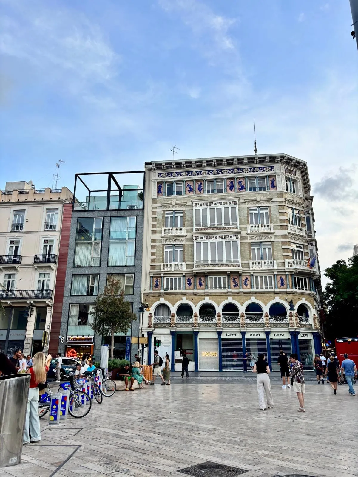 Ornate buildings around a square in Valencia